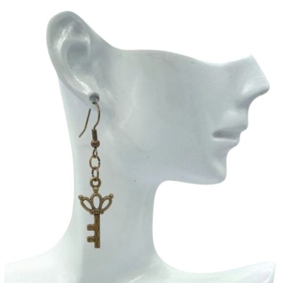 Key with Crown Earrings | Gothic Fantasy Jewelry - Picture 2 of 3